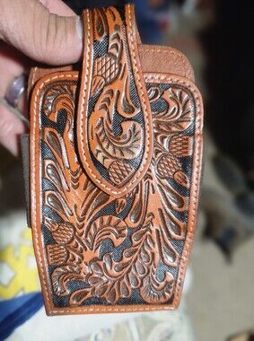 Western Style Tooled Leather Phone Holster Estate Item